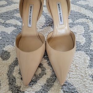 Manolo Blahnik nude high heel shoes